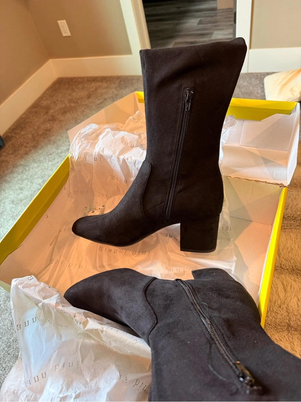 Gianni Bini Black Over-the-Knee Suede Block Heel Boots